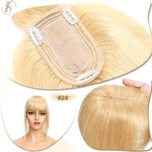 Blonde Human hair topper with bangs - Picture 3 of 9